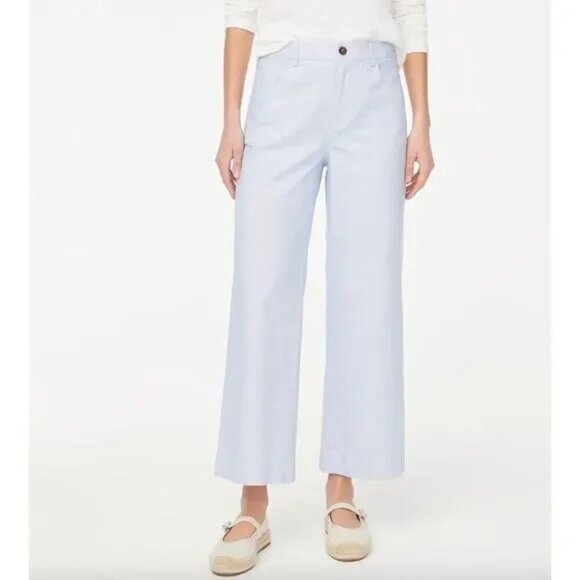 J. Crew Plus Striped High Rise Wide Leg Cropped Pants Blue White Size 33 NWT - Picture 1 of 10